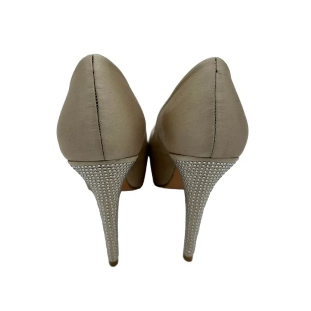 Stuart Weitzman Peep Toe Pumps Women's Size 8 M Champagne Satin‎ Platform Shoes